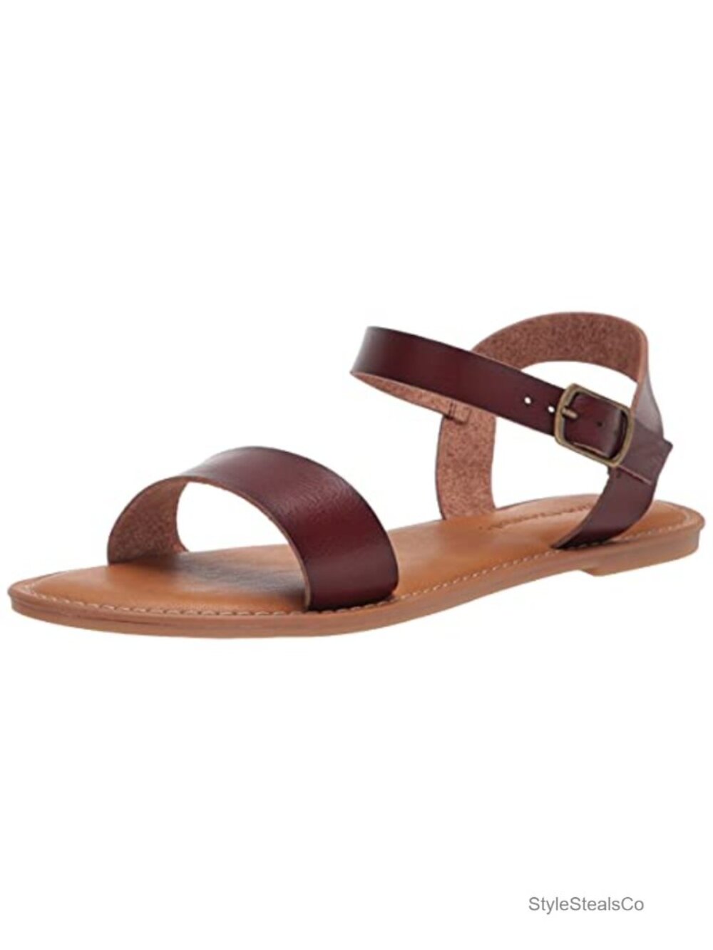 Women's Faux Leather Open Toe Slingback Sandals Buckle Ankle Strap Flat